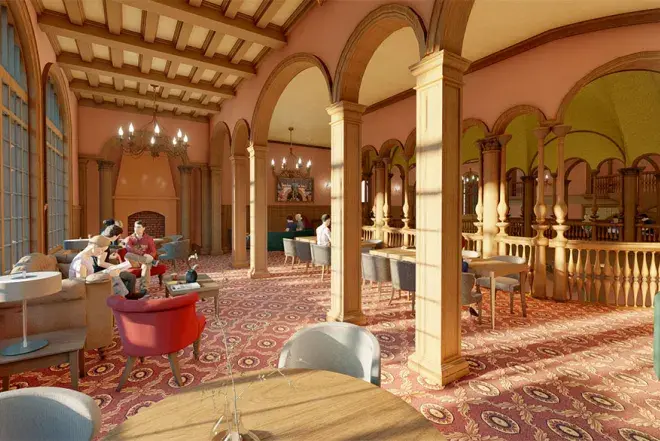 A computer render of the refurbished Ponce Hall sitting area.