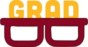 Eyeglasses with the word "Grad" on top of them