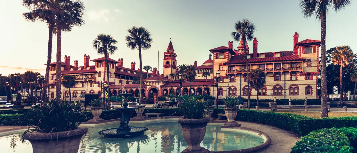 Ponce Hall is seen from the Lightner Museum front lawn at sunset.