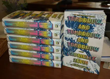 Beauty shot of Zevin's novel (multiple stacked)