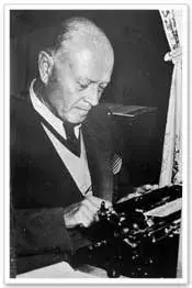 Karl Bickel at typewriter