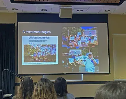 "A Movement Begins" slide in Chesnes' lecture