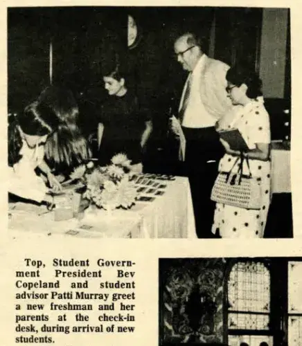Gargoyle clipping of Carmichael checking parents in for Parents Weekend