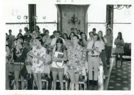 Early students gathered for presentation in D-Hall
