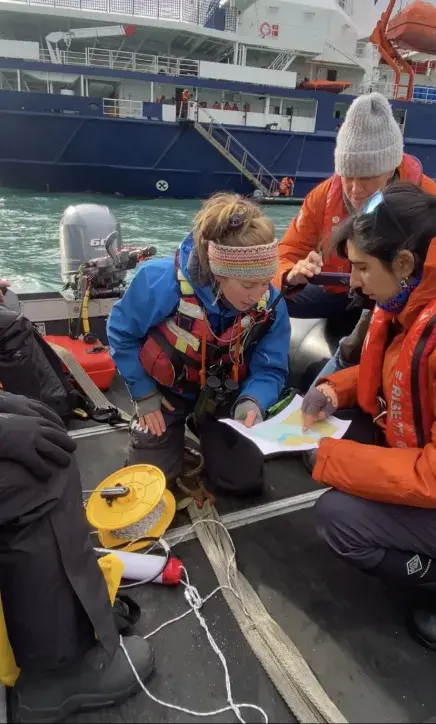 Claire Mortensen and team ready the equipment that will be used to collect ocean data