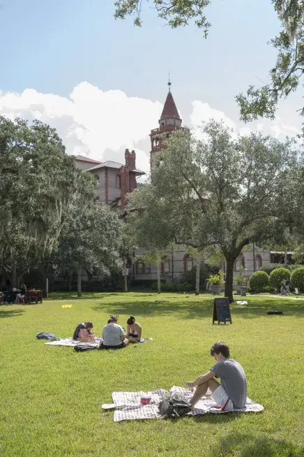 Students enjoying the west lawn