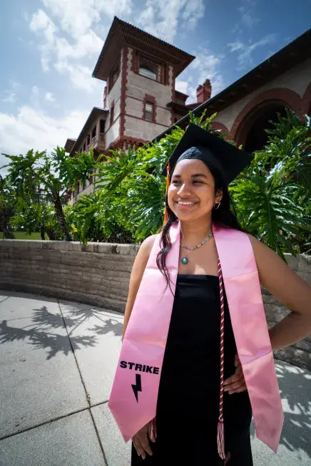 Julia Hewitt pictured outside the front entrance of Flagler College