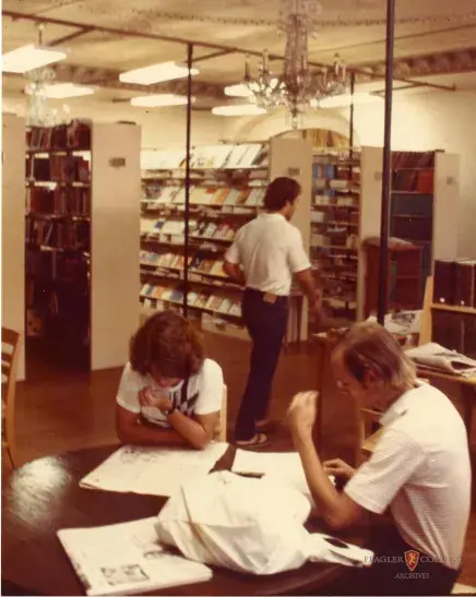 A photo of students studying in the old Louise Wise Lewis Library