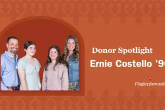 Gift Announcement Graphic with Picture of Ernie Costello with his wife and two daughters