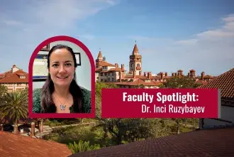 Dr. Inci Ruzybayev faculty spotligh graphic featuring her headshot