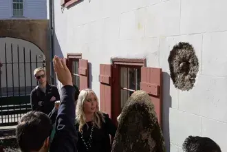 Jeanette Vigilotti with students in downtown St. Augustine, Florida