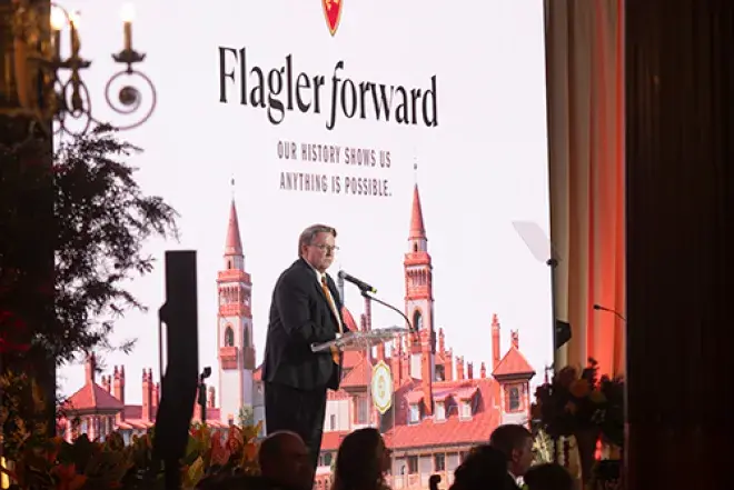 President Delaney addresses the attendees at the Flagler Forward Gala