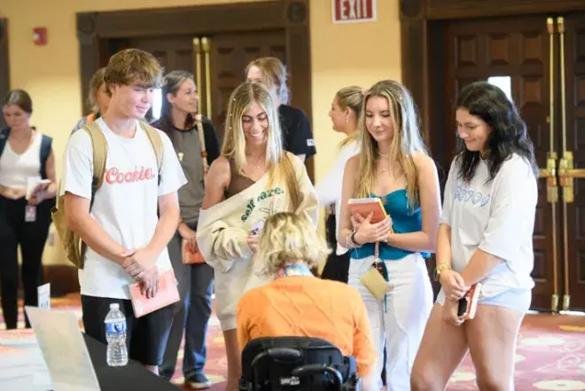 First Year students meeting with the FYS book author 