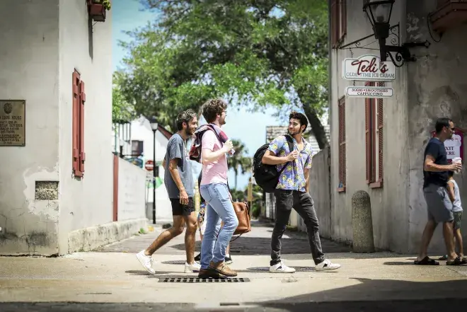 Students walking down St. George street in St. Augustine