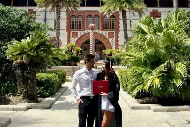 Photo of couple in courtyard