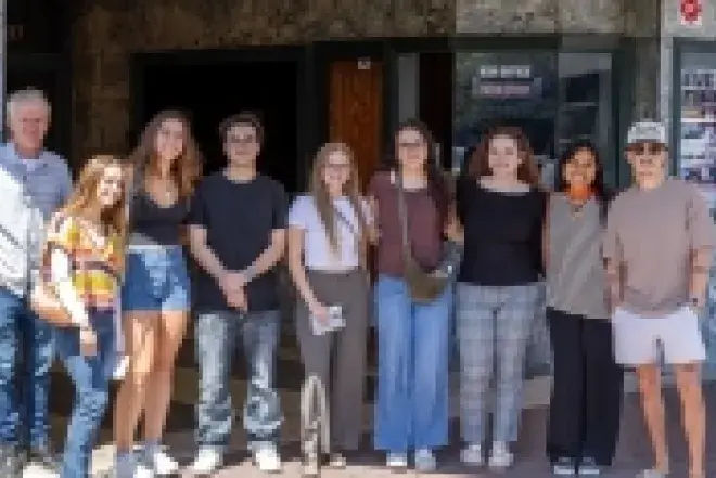 Students in front of music venue