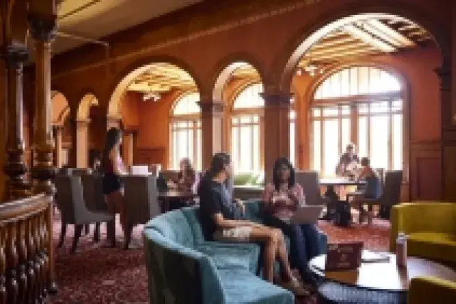 Students sitting in mezzanine