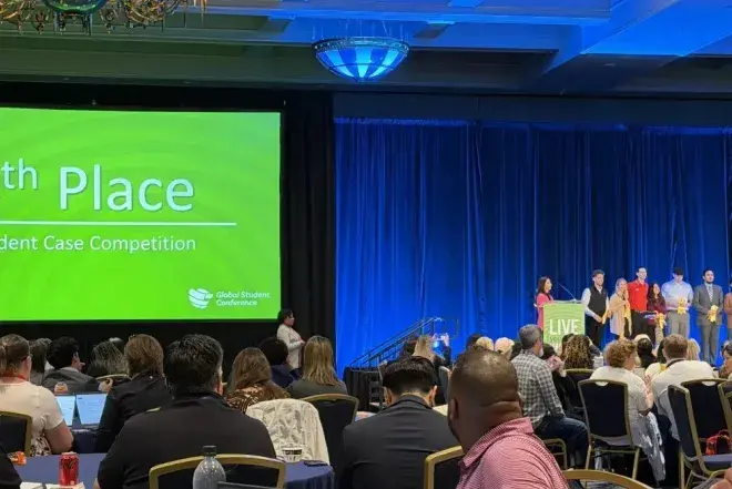 Student presenting at conference