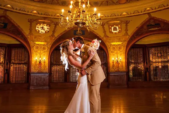 Bride and Groom dancing in Ponce de Leon Dining Hall 