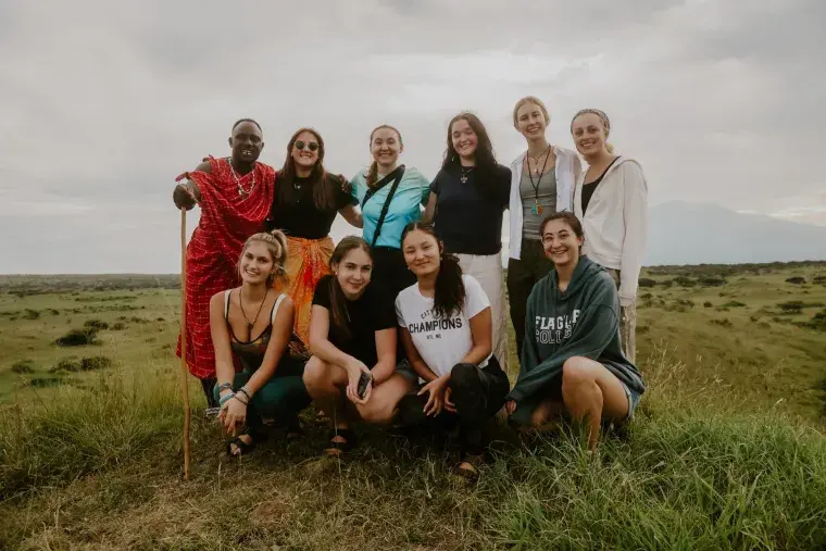 Group of students posing during their trip to Tanzania