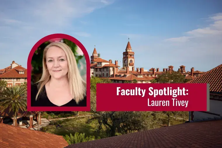Faculty Spotlight graphic featuring a headshot of Lauren Tivey