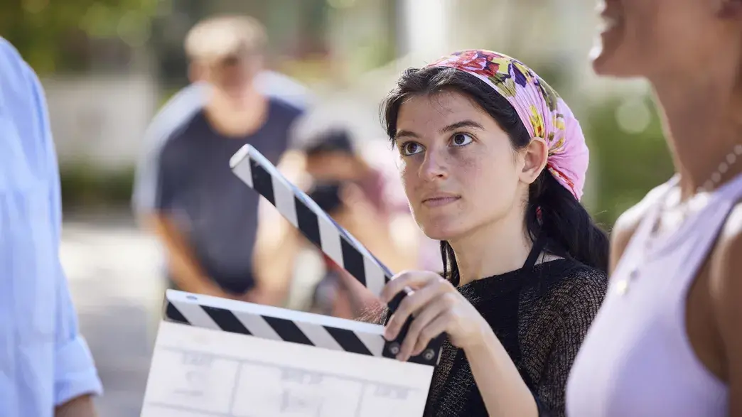 Students working on a film set