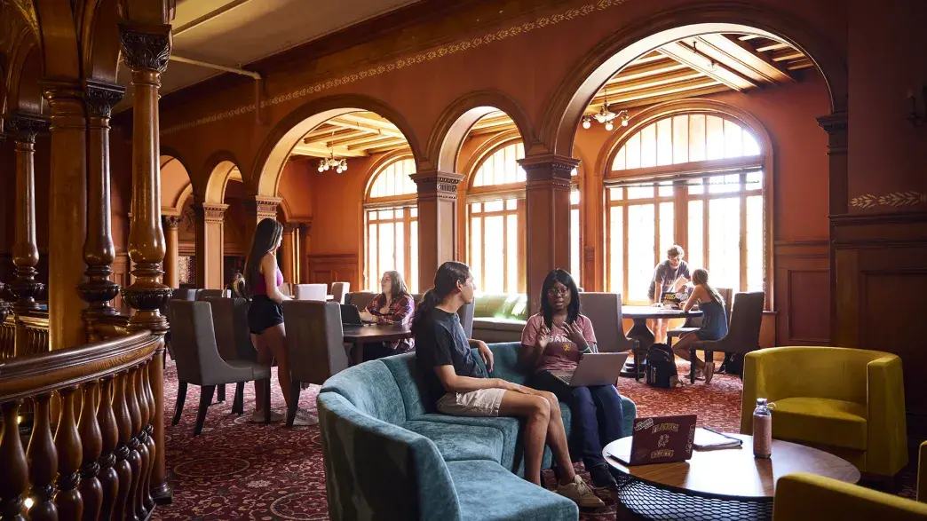 Students hanging out in the mezzanine 