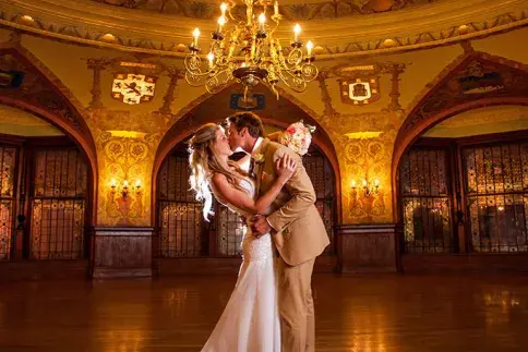 Bride and Groom dancing in Ponce de Leon Dining Hall 