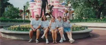 1997 Disney Trip | Students with "birthday cake castle" behind