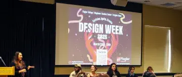 Design Week 2025 graphic on big screen in Virginia Room