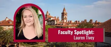 Faculty Spotlight graphic featuring a headshot of Lauren Tivey