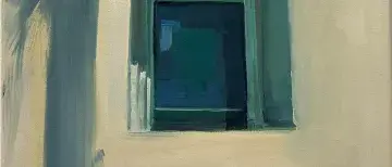 Student portfolio show - picture of window against a beige wall