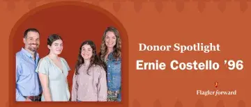 Gift Announcement Graphic with Picture of Ernie Costello with his wife and two daughters