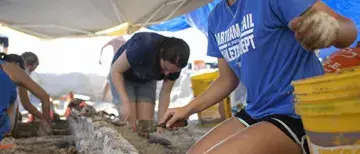 Student conducting field archaeology work 