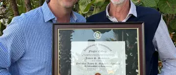 Jim&Ben 505x505.jpg Ben Platt and Professor Jim Makowski holding certificate for scholarship