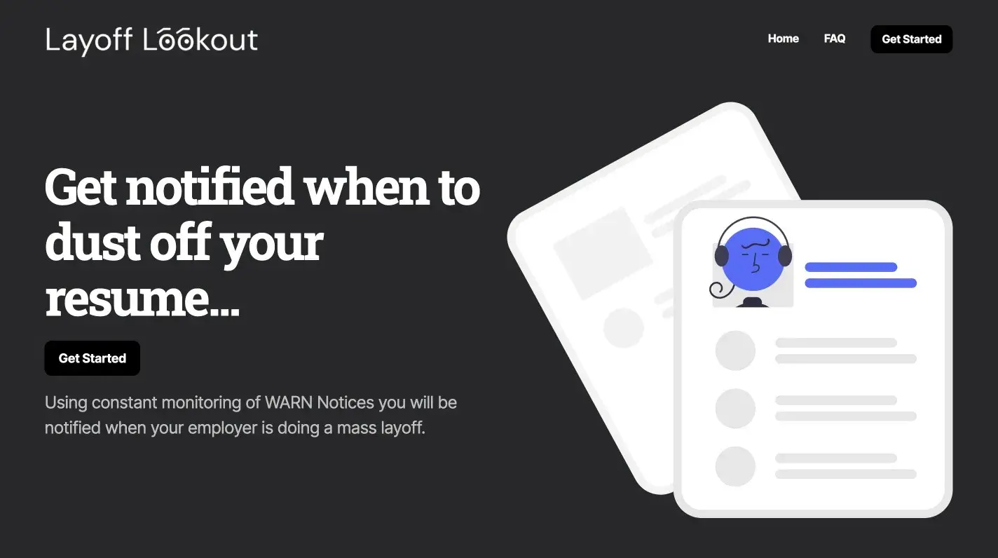Layoff Lookout homepage screenshot