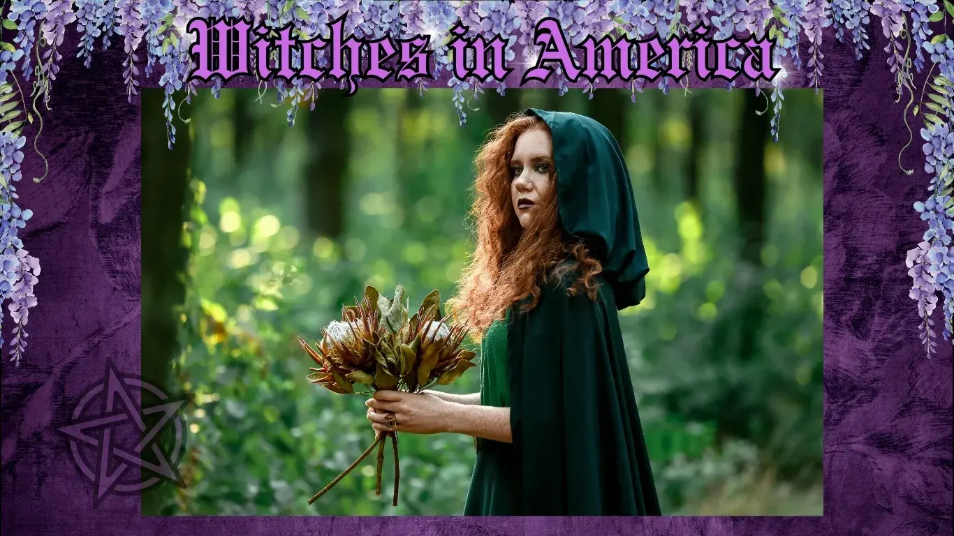 Person dressed as a witch and holding flowers