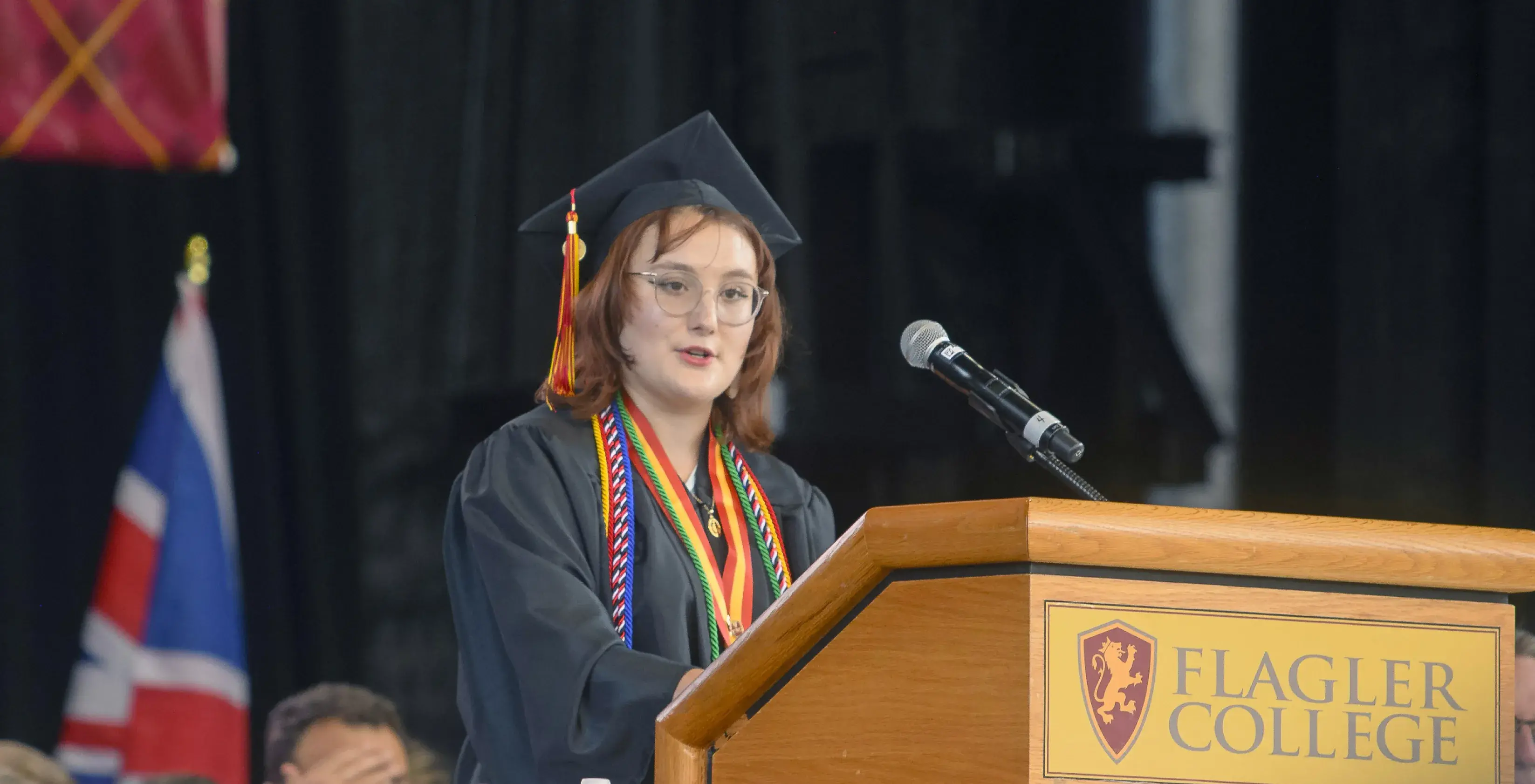 Helena delivering Senior Speech at Commencement