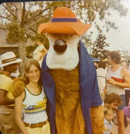 1979 Disney Trip | Alumna Diane Hornback Fisher with character