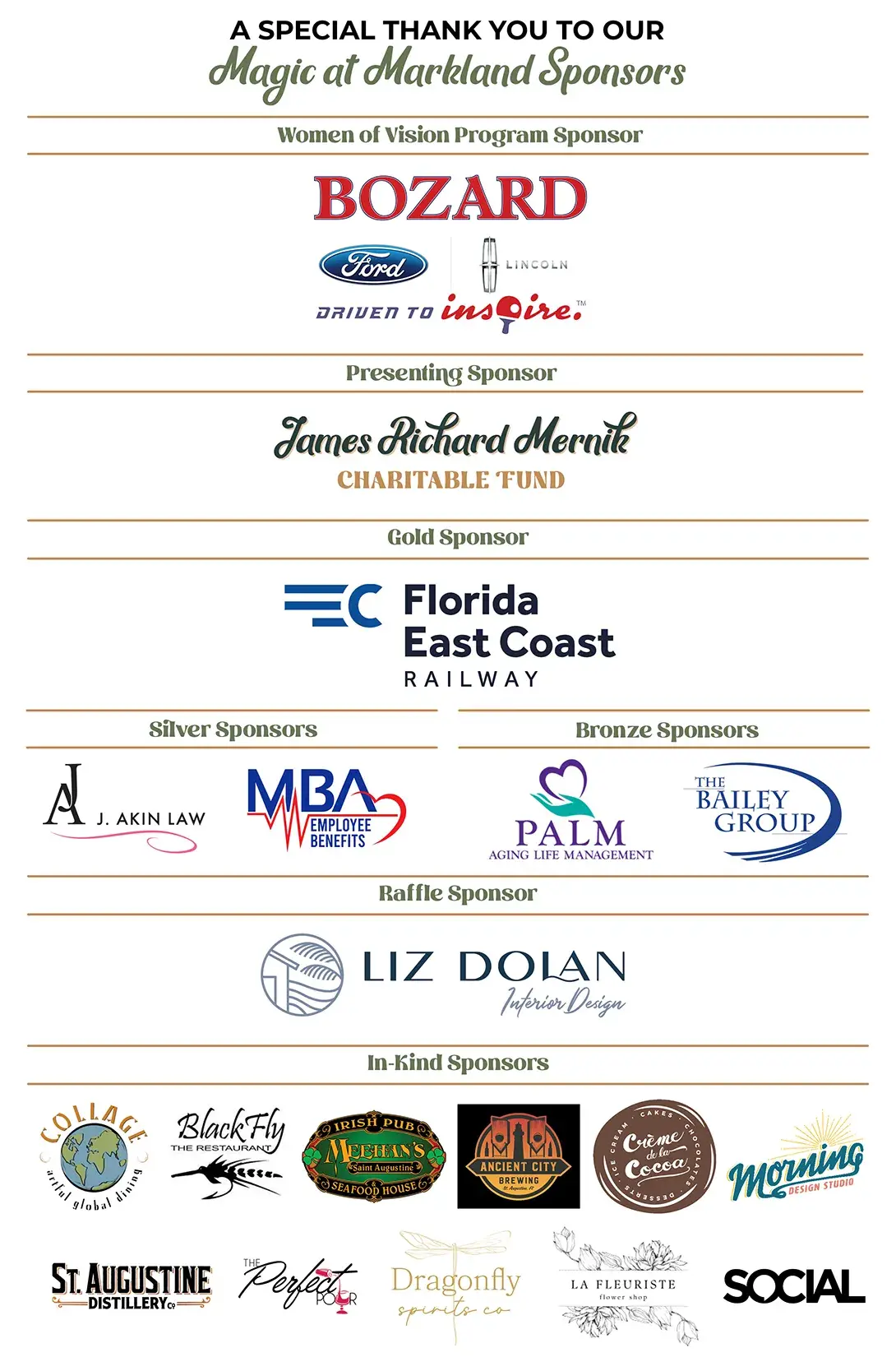 Magic at Markland Sponsor List