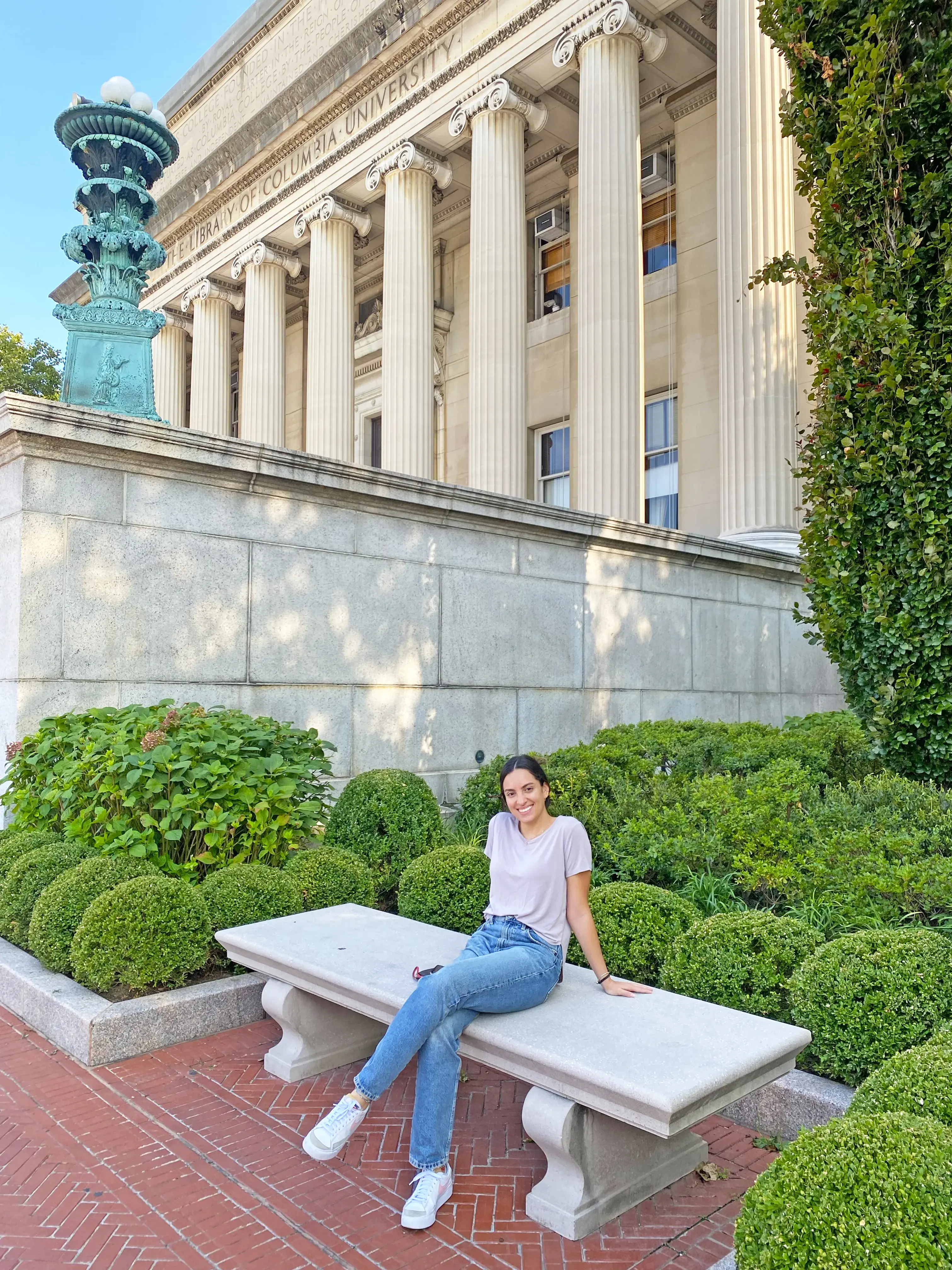 Fernanda in front of Columbia library
