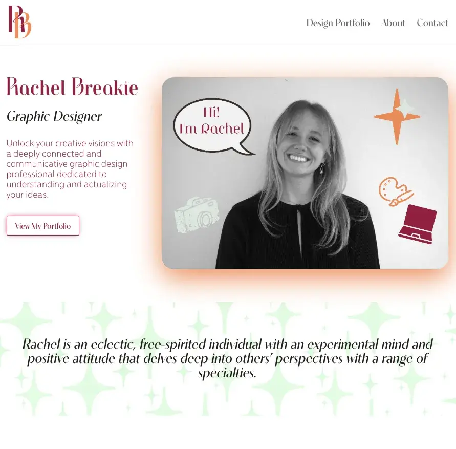 Homepage of Breakie's design portfolio website