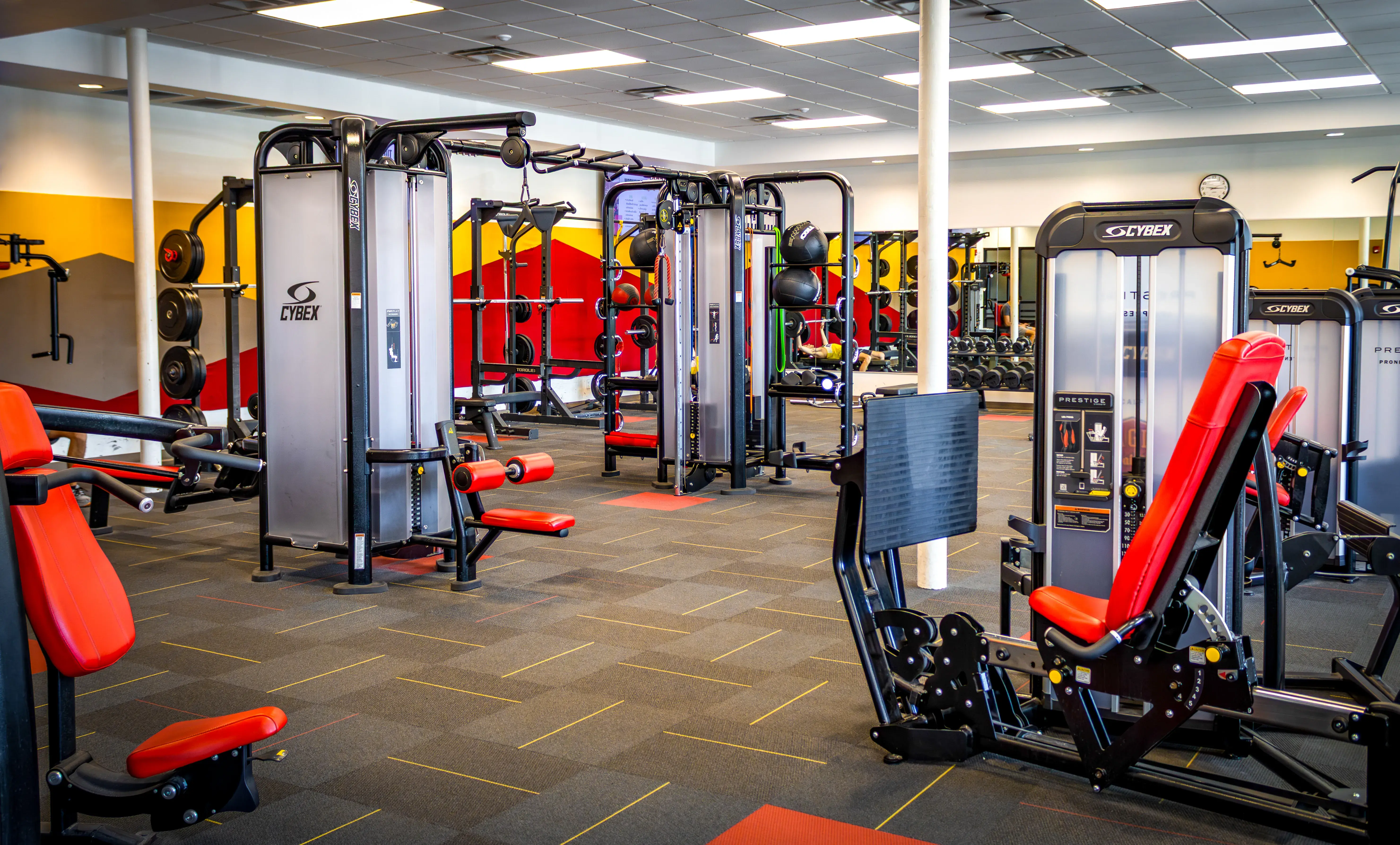 An interior shot of the empty fitness center