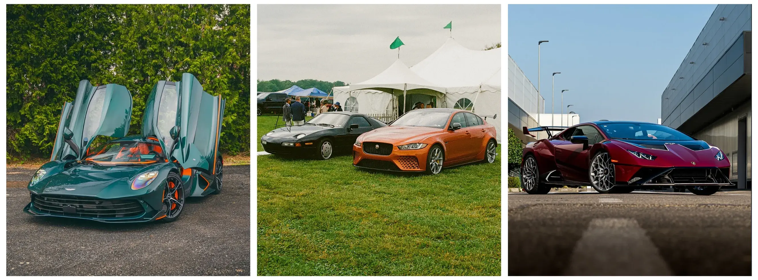 Three photos of various cars from Logan Sarosi's car club meet ups