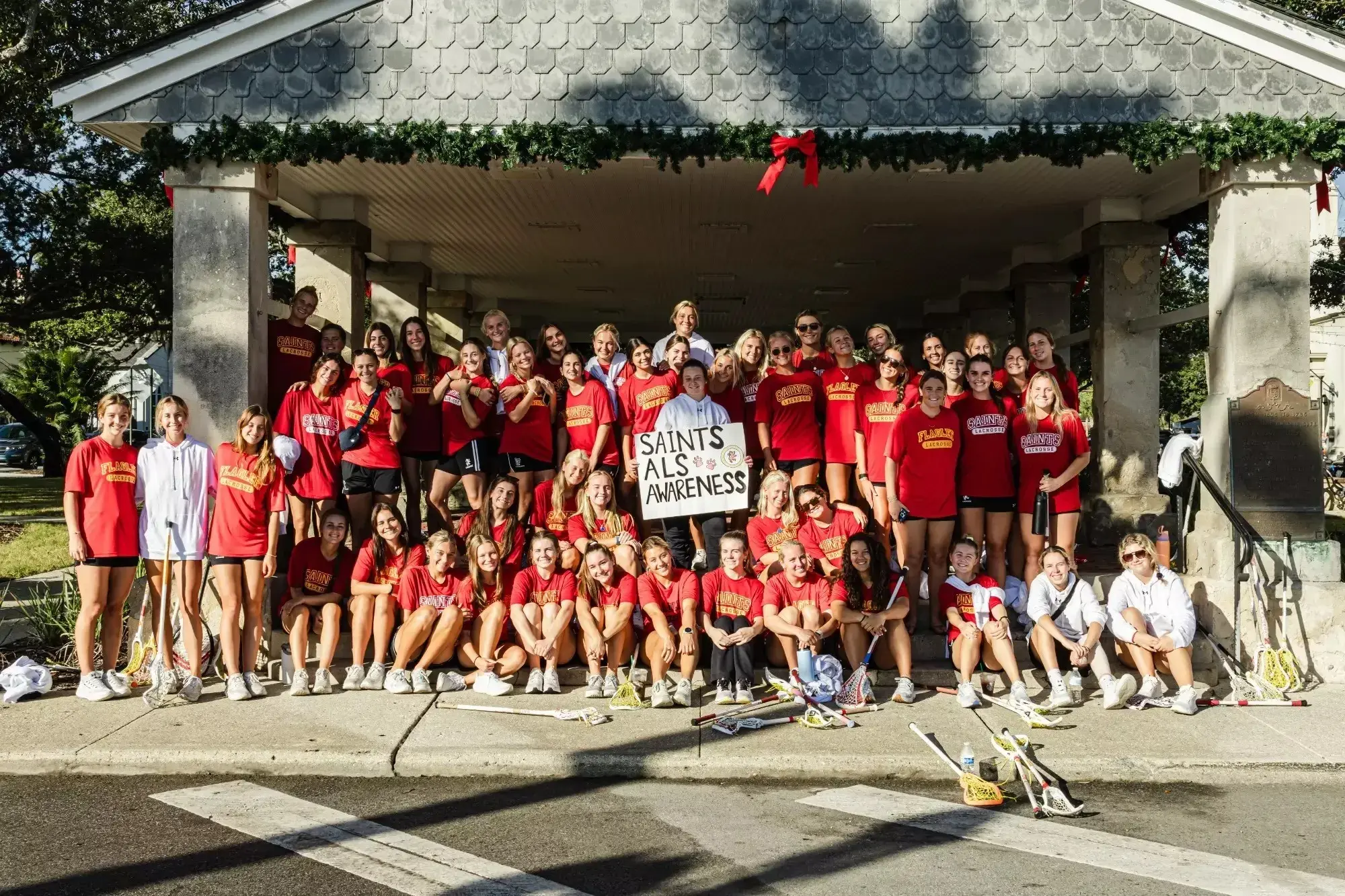 Students and staff participating in charity walk