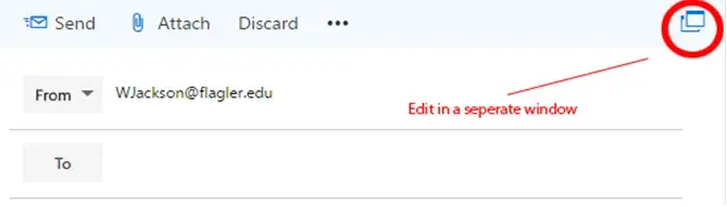 Graphic depicting the "edit in a seperate window" icon in the top-right of the outlook email window. 